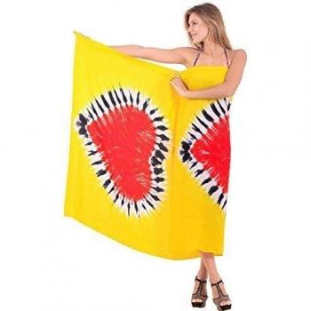 La playa de lazo doble corazón tinte lila mano encubrir la falda pareo amarillo 78x43inch