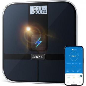 Báscula de Baño Inteligente Renpho Elis Solar 2 Negra con Análisis Corporal y Alimentación Solar