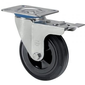Rueda de Goma Negra Giratoria con Freno 125mm ZV-PS ALEX
