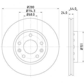 Disco de freno HELLA 8DD 355 129-121 - alto carbono, recubierto, 280mm, 24mm, ventilado, compatible con DACIA / NISSAN / RENAULT