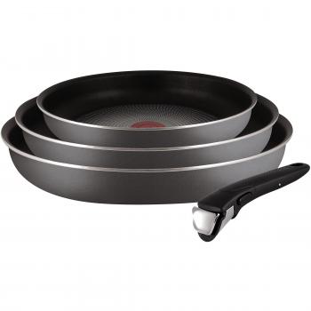 Conjunto de 3 Sartenes Tefal Ingenio Essential con Mango Extraíble de 20/24/26 cm, Antiadherentes, Material Powerglide, Apto para Horno y Lavavajillas