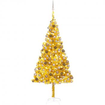 vidaXL Artificial Pre-lit Christmas Tree with Ball Set Gold 210 cm PET