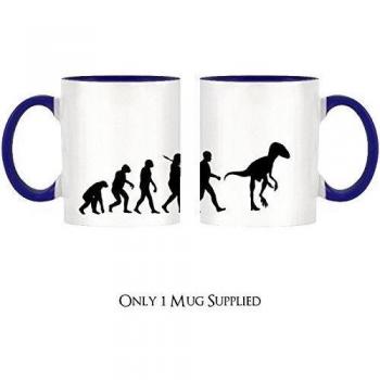 La evolución de un velocirraptor diseño taza de dos tonos de azul oscuro con e interior