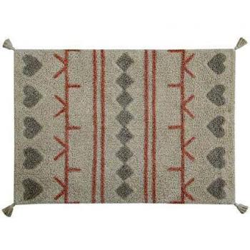 Happy Decor Kids -Alfombra Lavable Berber Hearts 100% Algodón Natural -Natural,Rosa, Gris Claro- Ø 100 cm