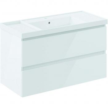 Mueble de baño suspendido Cosmic con lavabo Teckstone y 2 cajones en color blanco brillo