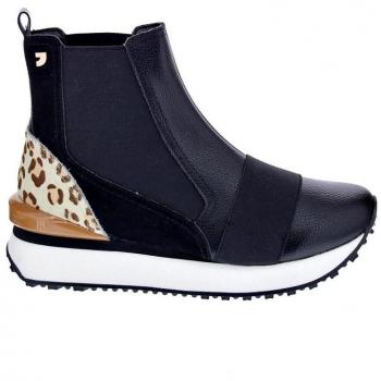 Botines Gioseppo Lunner para Mujer en Color Negro con Cuña Externa y Detalles de Animal Print Estilo Sneaker Chelsea