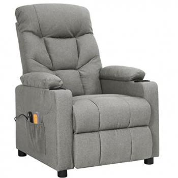 Sillón de masaje eléctrico tela gris claro con respaldo y reposapiés ajustables, silla de descanso reclinable para salón