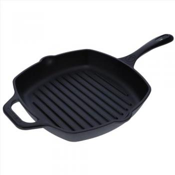 Sartén Grill Victoria de Hierro Fundido Esmaltado 25x25cm, Apta para Inducción, Fuego y Barbacoa, Libre de Tóxicos sin PTFE ni PFOA