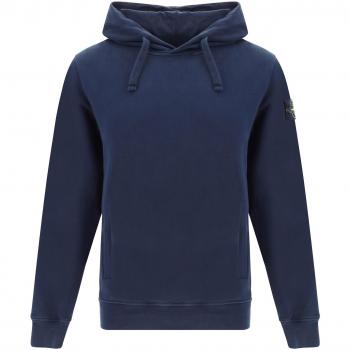 Stone Island Men's Logo Cotton Hoodie in Blue | Size Small | 811560820V0020