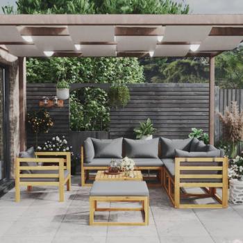 Muebles de jardín 8 pzas cojines madera maciza de acacia vidaXL