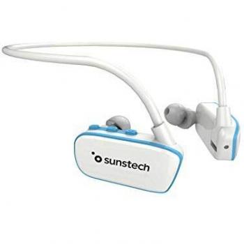 ARGOS Sunstech Reproductor MP3 8GB Sumergible Impermeable IPX8 Diseñado para el Deporte y la natación Batería Recargable 200mAh. Almohadillas terrestres y acuáticas Incluidas. Blanco - Azul.