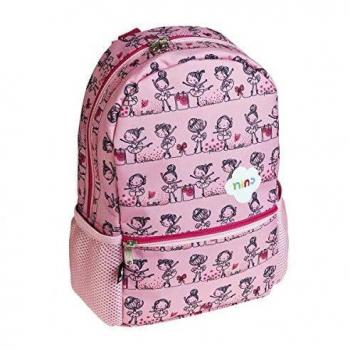Mochila infantil bailarinas Busquets color rosa con diseño de bailarinas en cenefacon bolsillos laterales y correas regulables