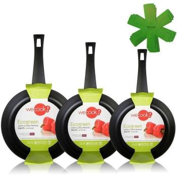Wecook Ecogreen Set Juego de 3 Sartenes Antiadherentes Ecológicas 18-22-26 cm, Aluminio, Compatible con Inducción, Sin PFOA, Apta para Lavav