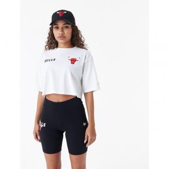 Camiseta Crop de mujer New Era Chicago Bulls Team Logo, manga corta, color blanco, talla S