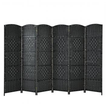 6ft Foldable 6-Panel Rattan Room Divider - Black