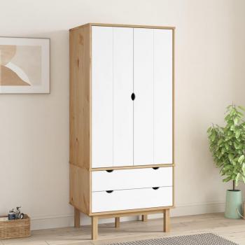 Armario OTTA de madera maciza de pino en color marrón y blanco, dimensiones 76,5x53x172 cm
