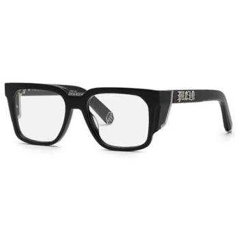 Philipp Plein Shiny Black Unisex Sunglasses and Prescription Eyewear Frames, Model Vpp141M, Size 54 MM
