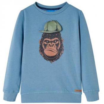 Sudadera Infantil con Estampado de Gorila, Ropa de Manga Larga, Cuello Redondo, Color Azul Medio, Talla 92