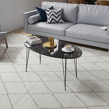 Mesa de Centro Ovalada Skævinge con Aglomerado y Metal, 43 x 90 x 50 cm - Mármol Negro