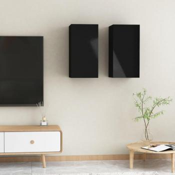 Mueble de TV vidaXL 2 uds de madera contrachapada negro brillo 30,5x30x60 cm