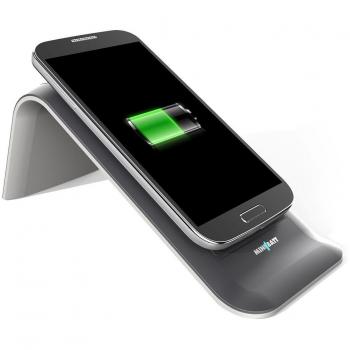 MiniBatt Stand Up - Cargador Inalámbrico Qi, 10W de Carga Rápida, Anti-Deslizante, con 3 Bobinas, Compatible con iPhone X/8 Plus/8 y Samsung S/Note y otros Dispositivos Qi, Color Negro