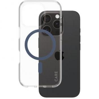 Funda CARE PanzerGlass Urban Combat Transparente y Azul con MagSafe para iPhone 16 Pro