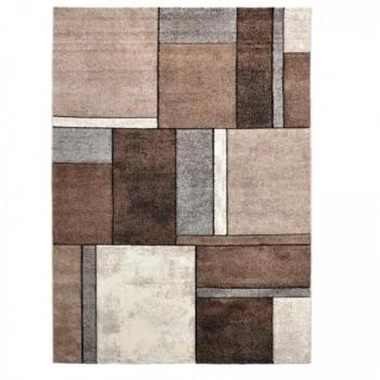 Alfombra de salón tejida rectangular beige 140x200 cm con motivos geométricos suaves y brillantes