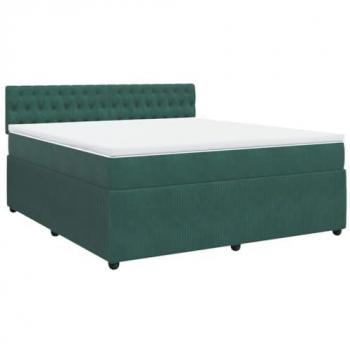 Cama Box Spring con Colchón de Terciopelo Verde Oscuro 180x200 cm