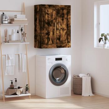 Armario de pared de madera de ingeniería en roble ahumado 69,5x34x90 cm, mueble de almacenaje moderno para salón con puertas y cajón