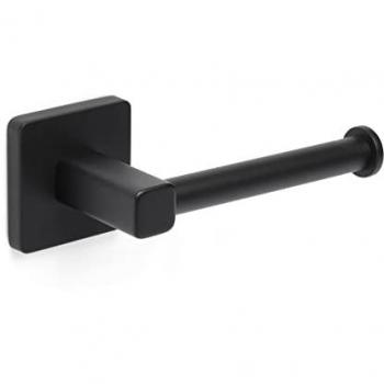 Portarrollos de papel higiénico Tatay Nero Sin Tapa, Acero Inoxidable y Zamak, Doble Sistema de fijación con Tornillos y Glu Fix, color Negro, dimensiones 6 x 6,5 x