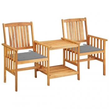 Solid Acacia Wood Garden Chairs with Cushions and Tea Table