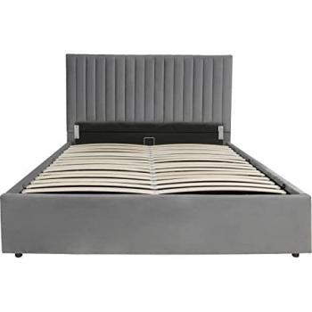 Cama con baúl 'Mia' - 140 x 190 cm - Gris - Almacenamiento integrado y cabecero acolchado