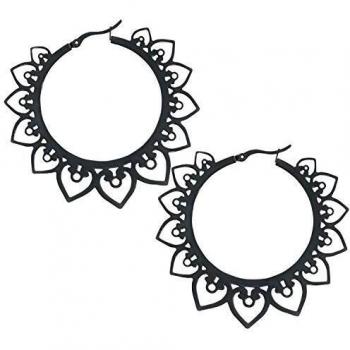Wildcat Heart Hoops Mujer Pendiente Negro, Acero Inoxidable,