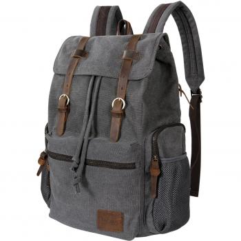 Lifewit 17 Mochila Hombre Portátil Lona Mochilas Mujer Casual Bolsa de Viaje Cuero Vintage Gris