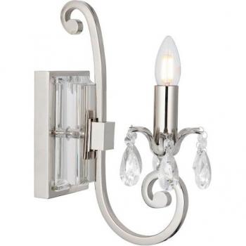 Lámpara de pared Oksana, níquel pulido, colgantes de cristal, 1 vela para interior, placa de níquel pulido, E14