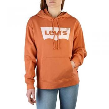 Levi's Women's Orange Cotton Hoodie with Long Sleeves and Graphic Logo