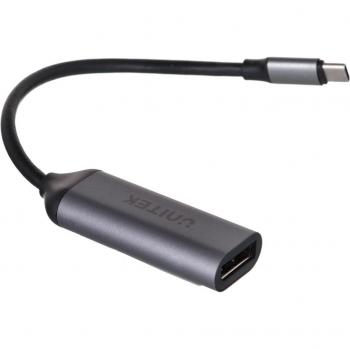 Adaptador USB-C a DisplayPort Unitek V1415A Gris 15 cm, compatible con DisplayPort 1.4, resolución de hasta 8K a 60Hz