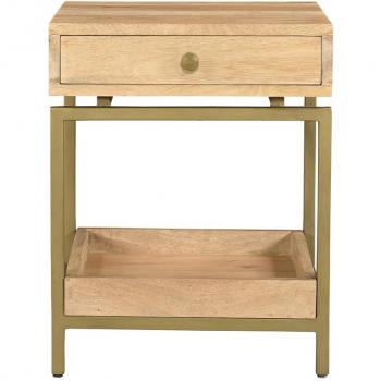 Mesilla MORISSON con almacenaje de madera maciza de mango y metal dorado, 40 cm