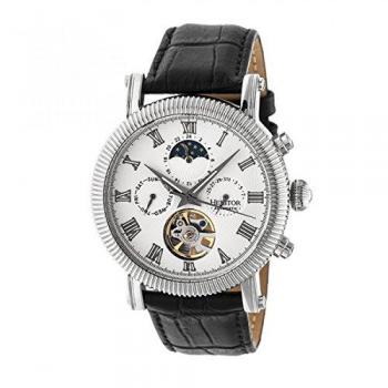 Heritor Winston Automatic Men's Semi-Skeleton Leather Watch - Silver Stainless Steel with Date