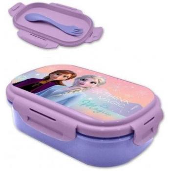 Disney Frozen Sandwichera Infantil con Cubiertos, Fiambrera Temática, Color Lila, Dimensiones 21 x 14 x 6 cm
