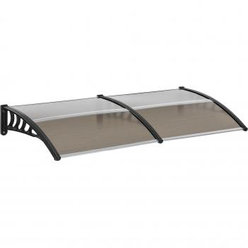 Outsunny Marquesina Exterior para Puertas y Ventanas Tejadillo de Protección 200x96 cm Soporte de PP Policarbonato Marrón Anti-UV Resistente al Clima