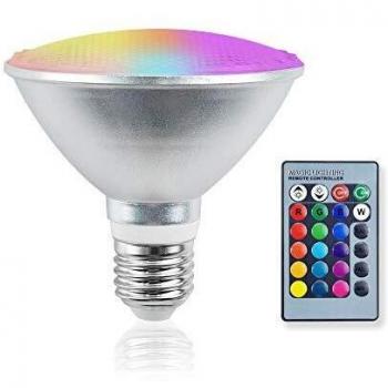 Luxvista 20W Par30 E27 RGB Bombilla 16 Cambio de Color + Blanco Cálido Impermeable Foco Lámpara Proyector LED Spot Regulable con Mando a Distancia IR para Decoración en el hogar, Fiesta, Club