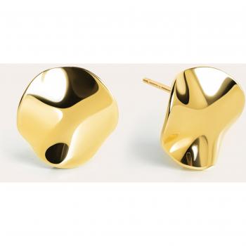 Pendientes Waves de Acero Bañados en Oro 18 Kt - Pendientes Ligeros con Cierre Tuerca a Presión de Acero y Silicona - Joyas para Mujer