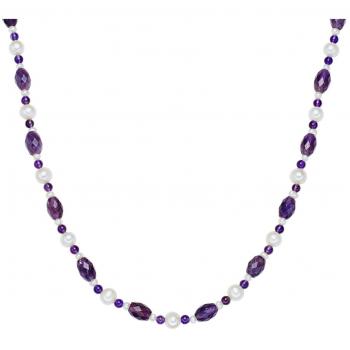 Collar de Perlas de Agua Dulce en Plata Esterlina con Amatista - Valero Pearls