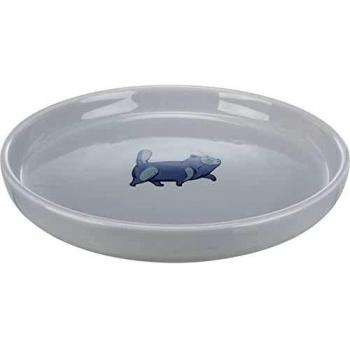 Comedero de Cerámica Trixie para Gatos - Plano y Largo, 600 ml, 23 cm de Diámetro, Color Gris
