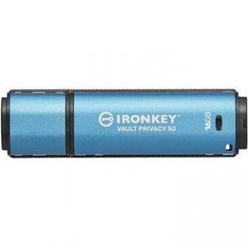 Kingston IronKey Vault Privacy 50 Encrypted USB Flash Drive 16GB USB Type-A 3.2 Gen 1 (3.1 Gen 1) AES-256 FIPS 197 Blue