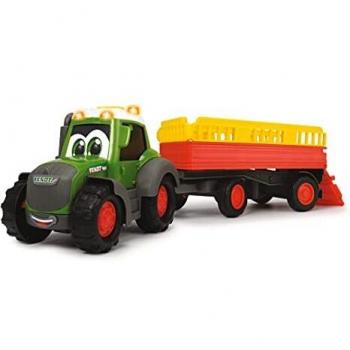 Dickie Toys- Tractor de Juguete 30cm fendt con Remolque de Animales y Figura de Vaca, Multicolor