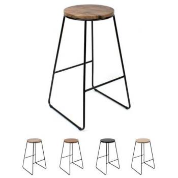 Taburete Alto de Madera y Metal - 71 cm x 42 cm x 42 cm - Color Madera Oscura/Negro - Asiento Extra Ideal para Cocina