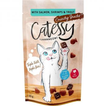 Catessy Crunchy Snacks 3 x 65 g - Variety Pack - 3 Flavors (Duck, Turkey & Chicken, Salmon, Shrimp & Trout, Cheese Flavor)
