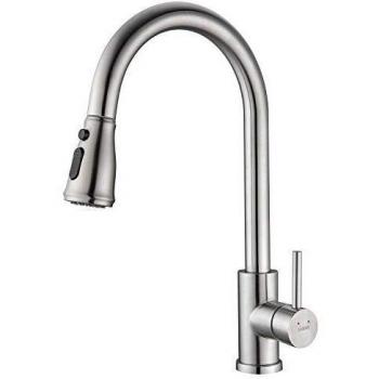 KAIBOR Grifo de Cocina con Ducha Extraíble de Acero Inoxidable 304, Grifo para Fregadero con 3 Modos de Rociador, Grifo Monomando Giratorio de 360° sin Plomo, superficie cepillada